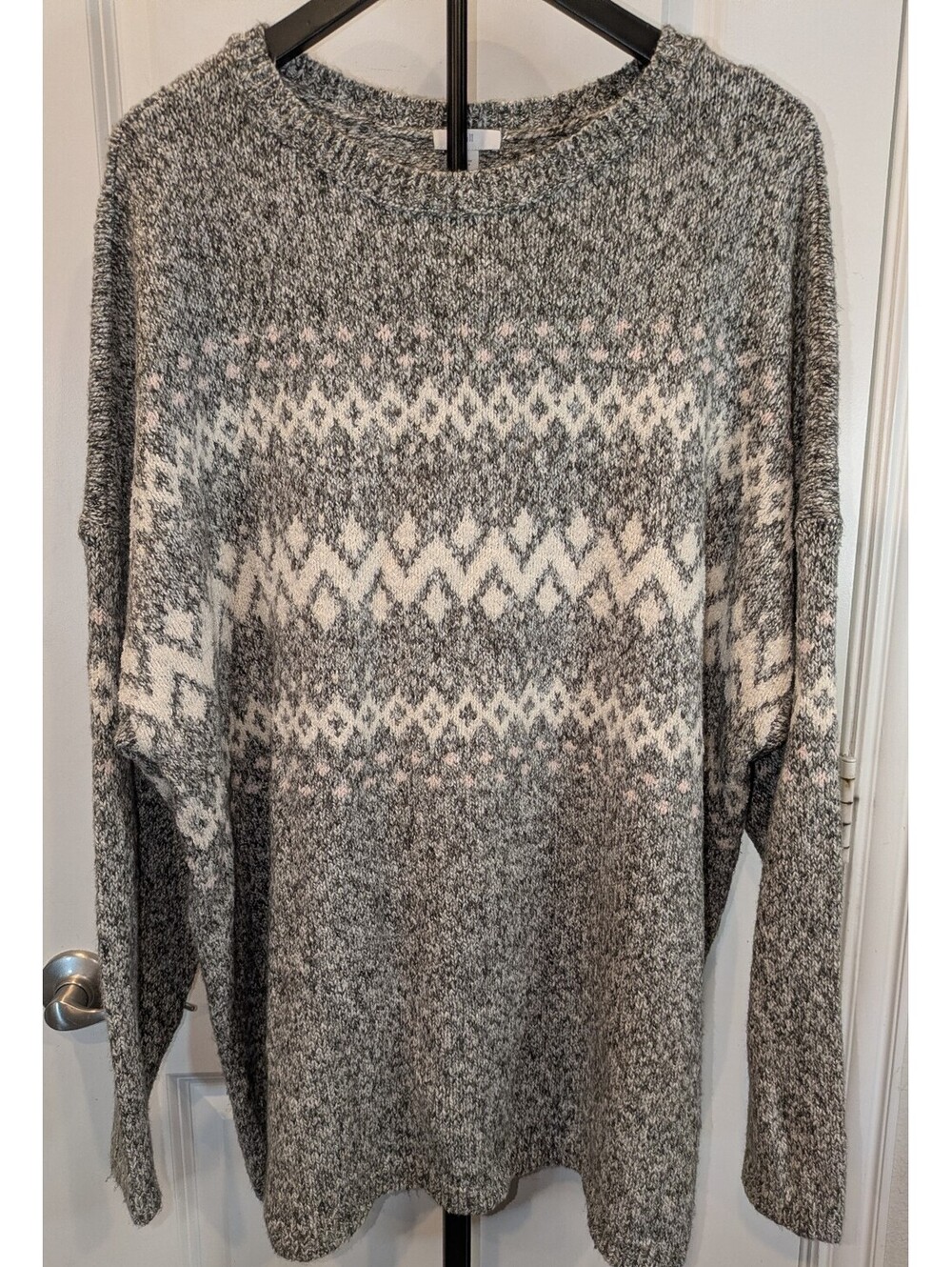 J.Jill XL Fair Isle Nordic Oversized Sweater Gray Pink Cotton Blend
